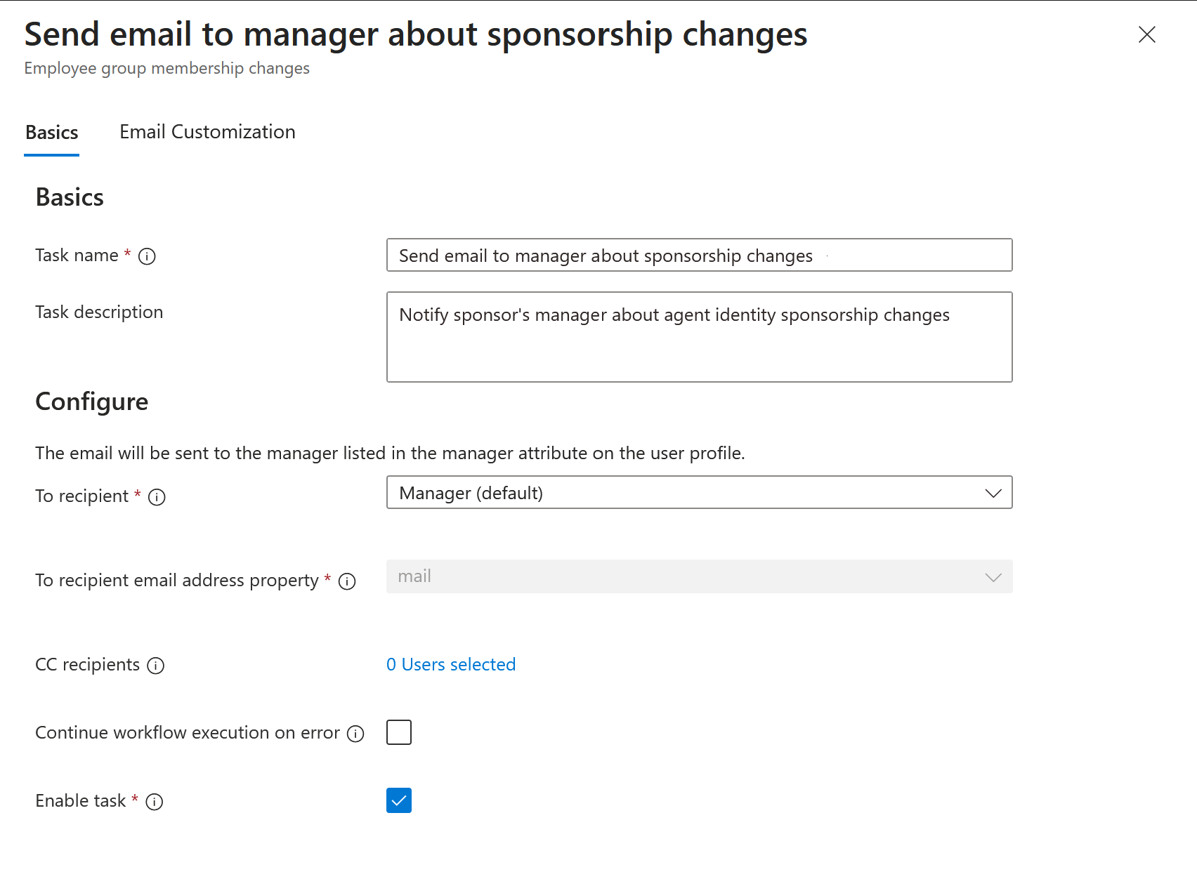 Screenshot dell'invio di un messaggio di posta elettronica al responsabile dell'attività di trasferimento della sponsorizzazione.