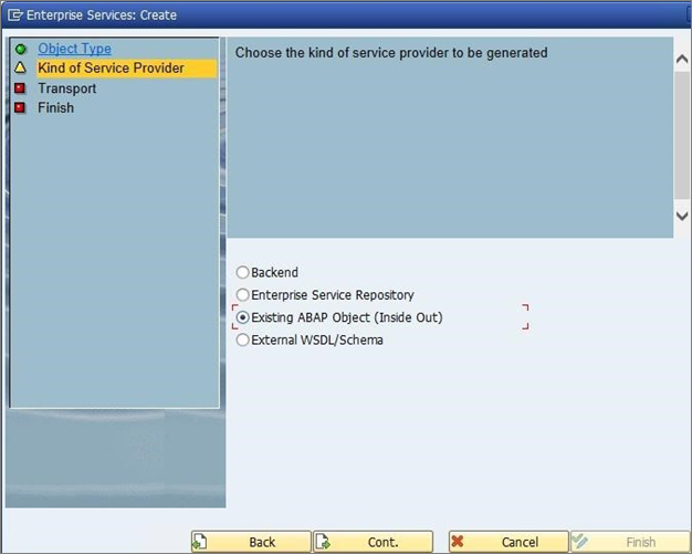 Screenshot di Tipo di provider di servizi.