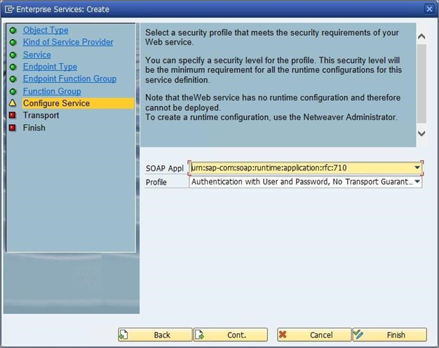 Screenshot della configurazione del servizio.