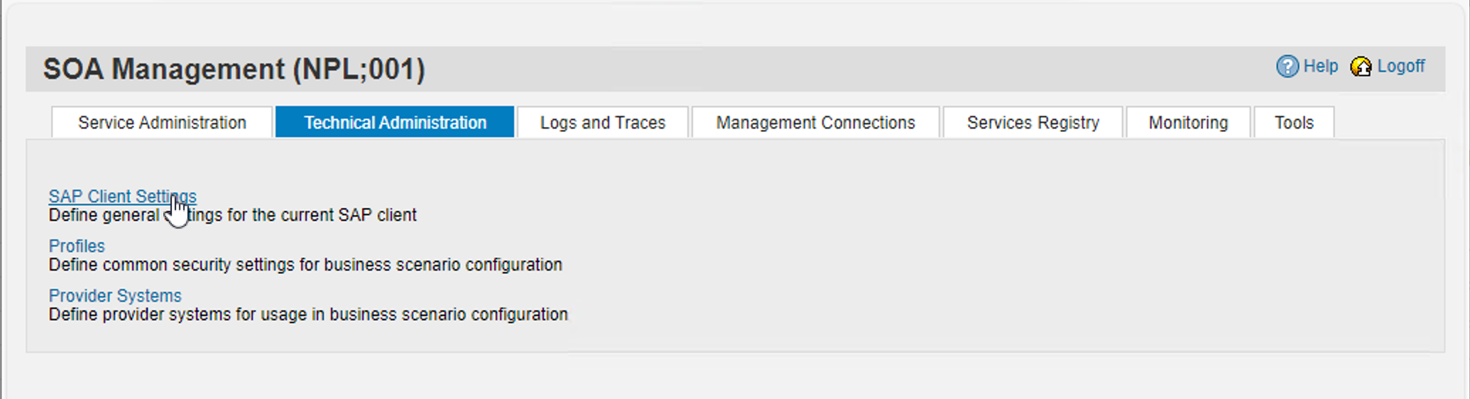 Screenshot dell'amministrazione tecnica.