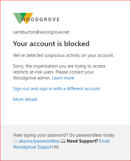 Screenshot che mostra l'errore account guest bloccato, contattare l'amministratore dell'organizzazione.