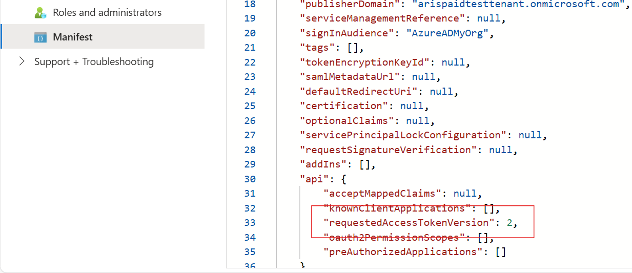 Screenshot dell'esperienza di aggiornamento della versione del token.