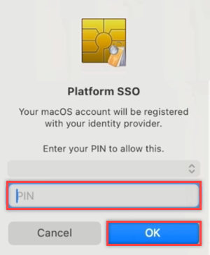 Screenshot della registrazione di Platform SSO che richiede all'utente di immettere il pin della smart card.