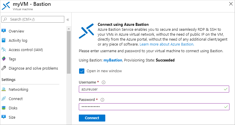 Connettersi tramite l'host Bastion nell'interfaccia di amministrazione di Microsoft Entra