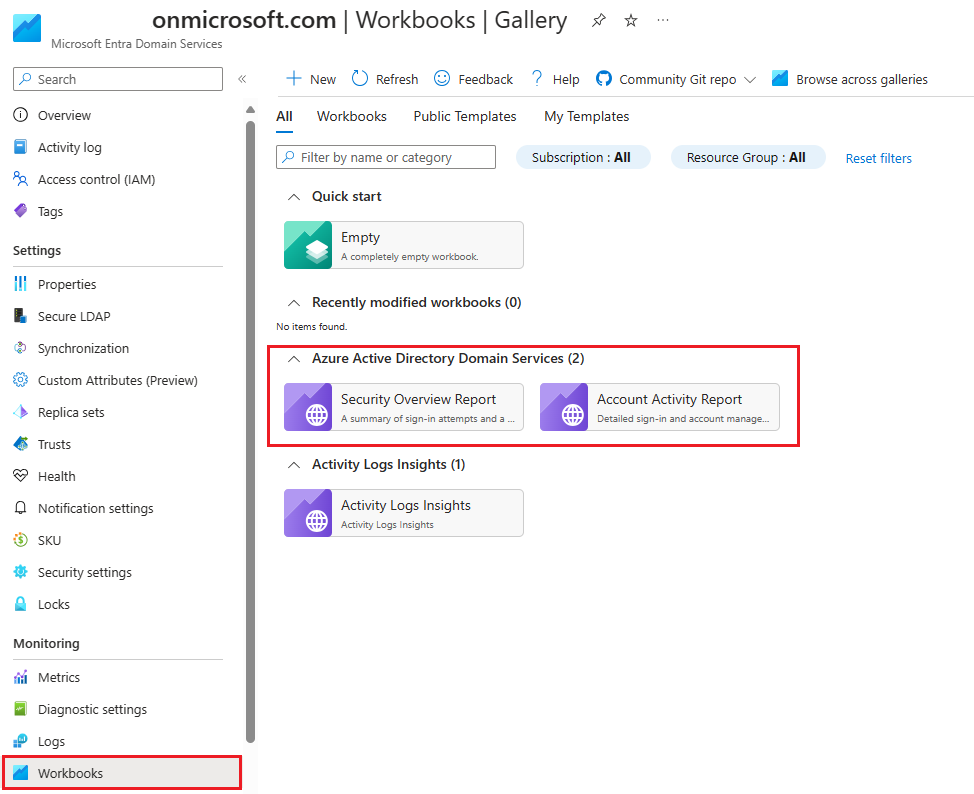 Screenshot che evidenzia dove selezionare il rapporto sulla panoramica della sicurezza e il rapporto sulle attività del conto.