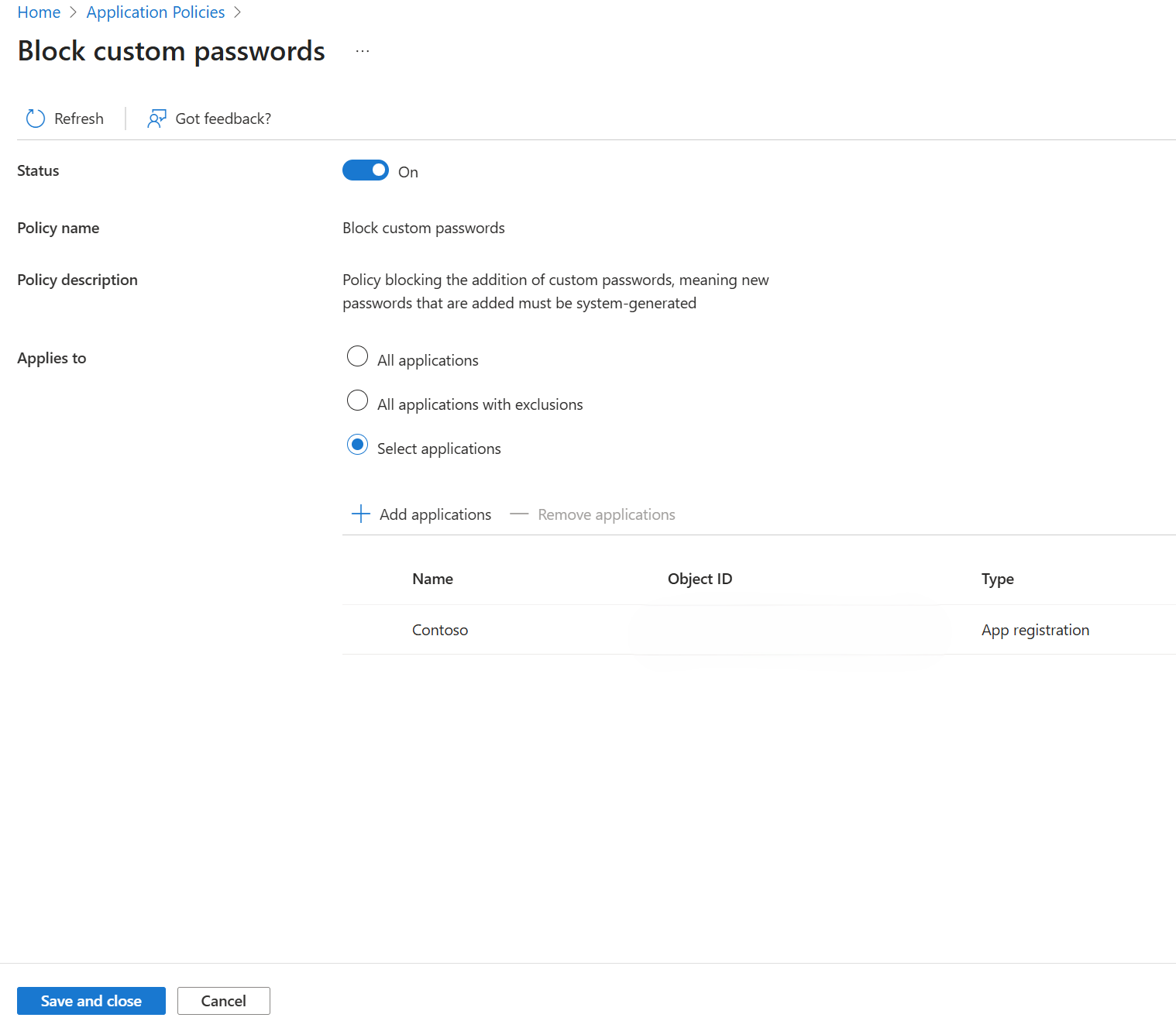 Screenshot della restrizione 
