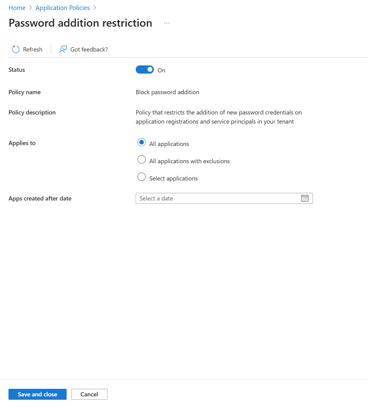Screenshot della restrizione 