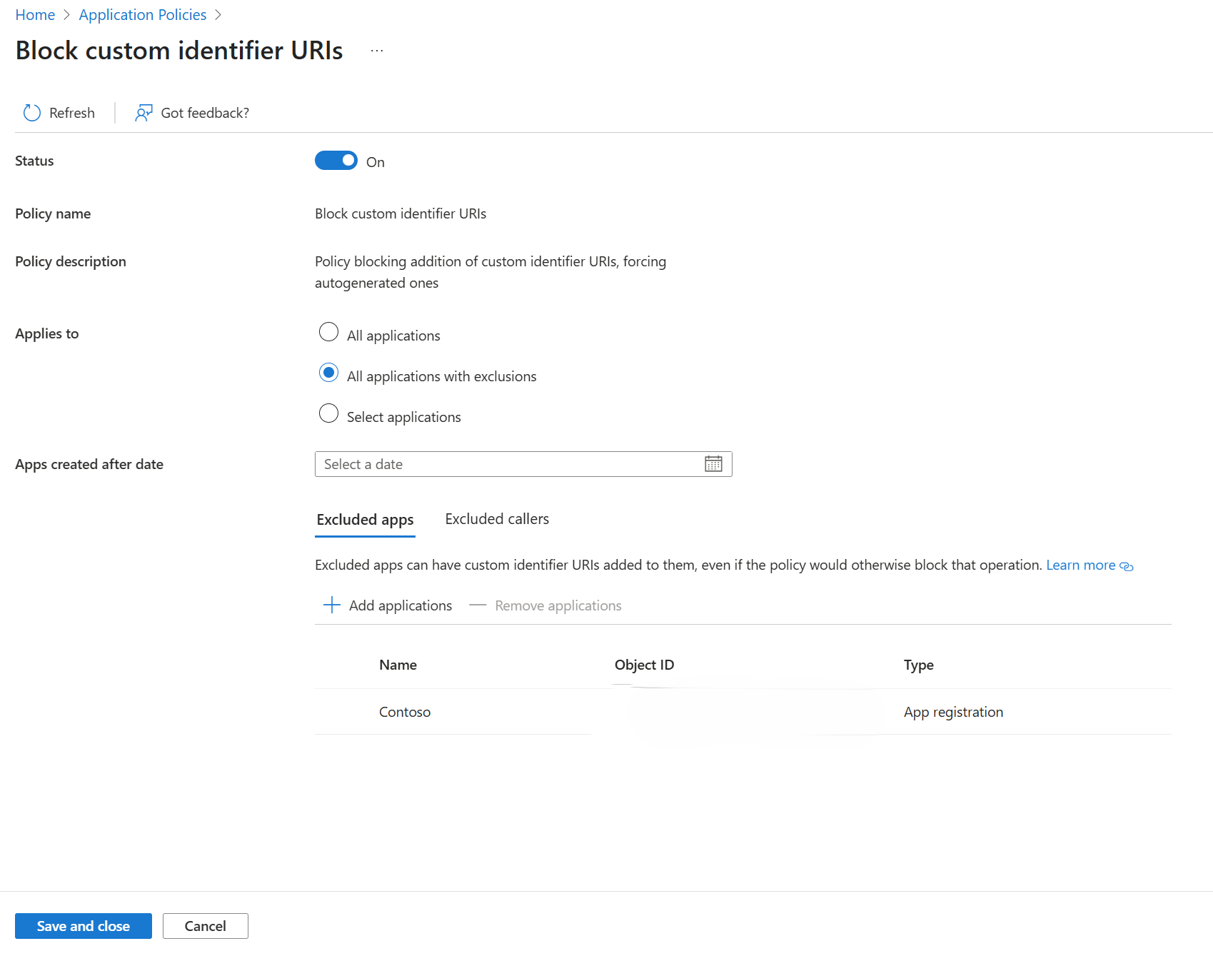 Screenshot della restrizione 
