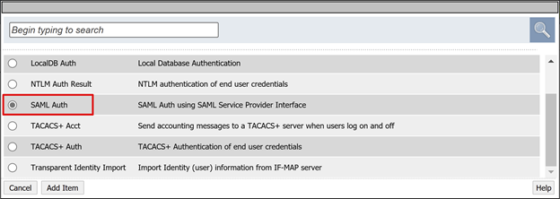 Screenshot dell'opzione Autenticazione SAML.