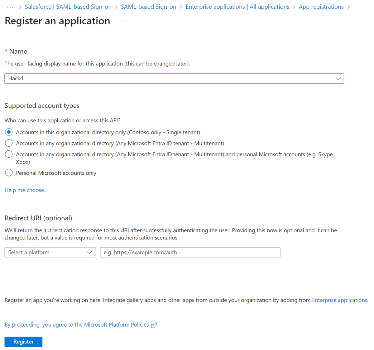 Screenshot dell'opzione Account in qualsiasi directory organizzativa (Qualsiasi directory di Microsoft Entra - Multi-tenant).