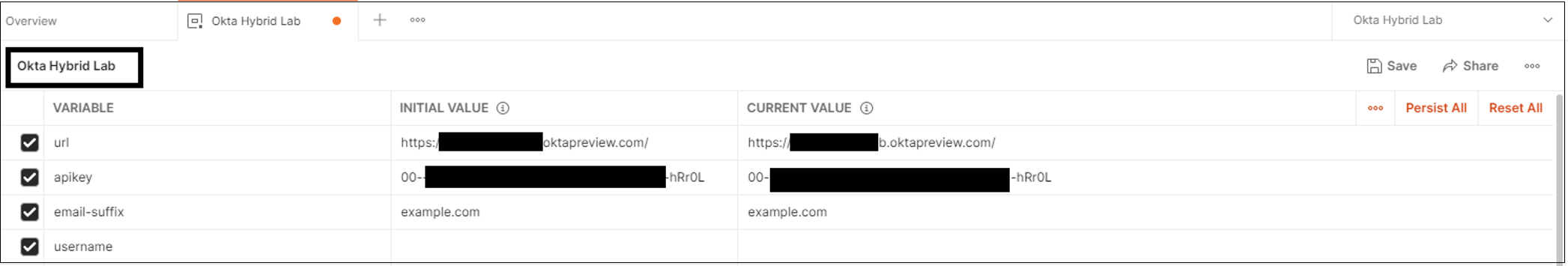 Screenshot dei campi Initial Value e Current Value in Overview.