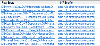 Screenshot degli errori in Synchronization Service Manager