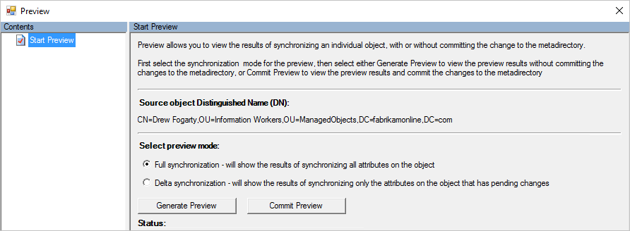 Screenshot della pagina di anteprima, con l'opzione Start Preview (Avvia anteprima) selezionata