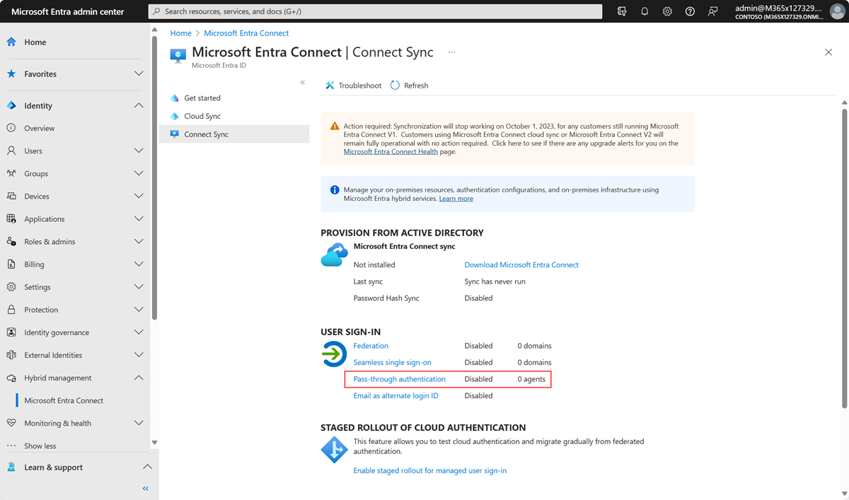 Screenshot che mostra l'interfaccia di amministrazione di Microsoft Entra - Pannello Microsoft Entra Connect.