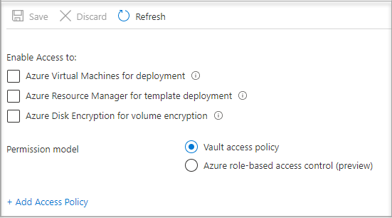 Screenshot che mostra la schermata dei criteri di accesso dell'insieme di credenziali delle chiavi.