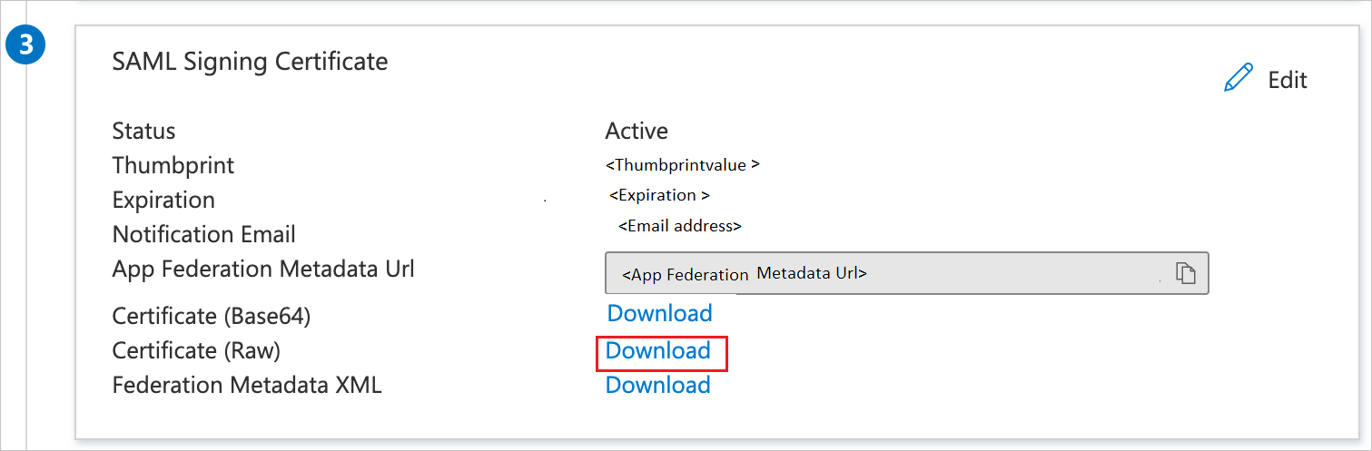 Screenshot che mostra il collegamento Download certificato.