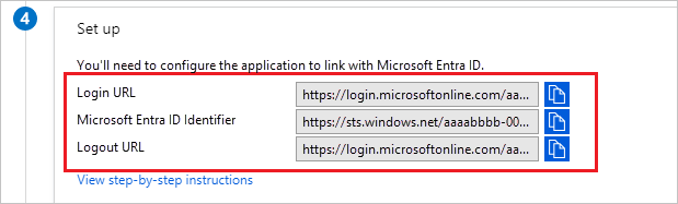 Screenshot che mostra il pulsante copia per l'account di accesso U R L.