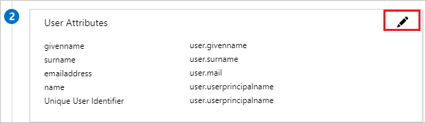 Screenshot dell'interfaccia utente Attributi utente con l'icona di modifica evidenziata.