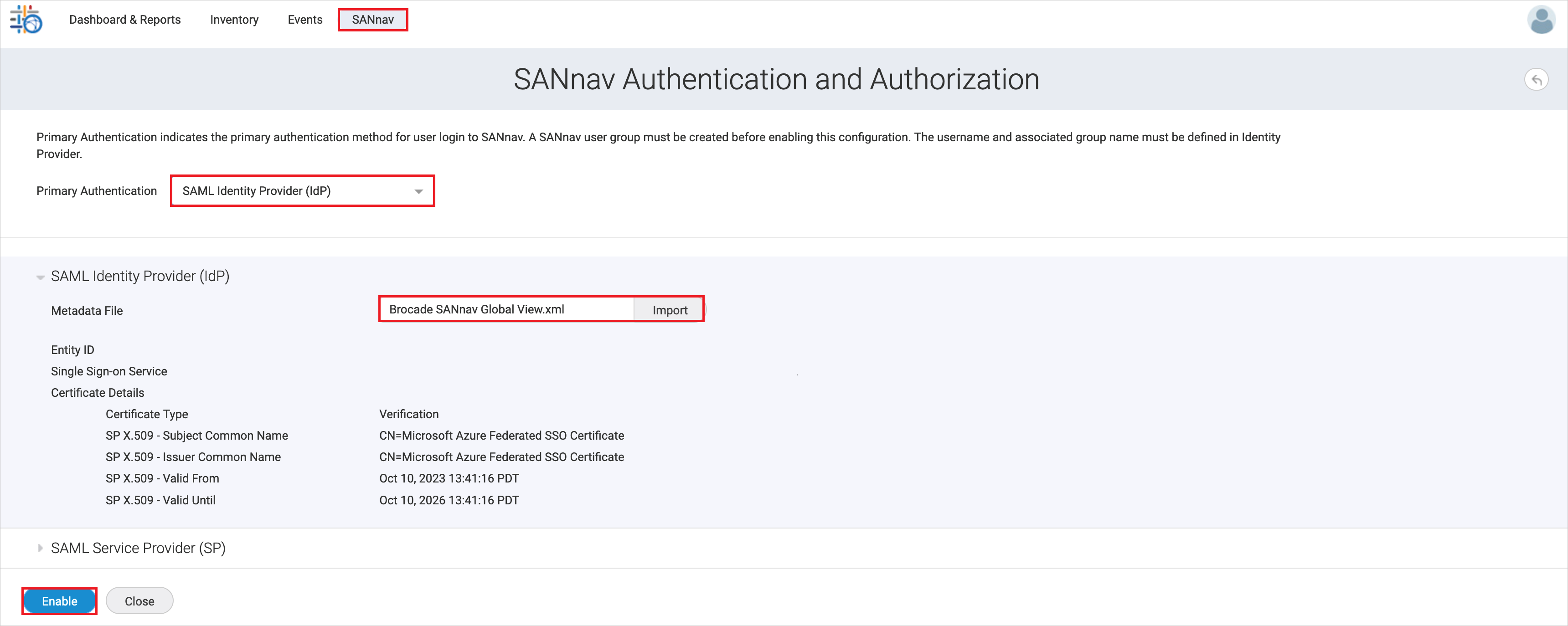 Screenshot che mostra le impostazioni della configurazione del provider di identità.