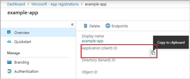 Copiare l'ID applicazione (client)
