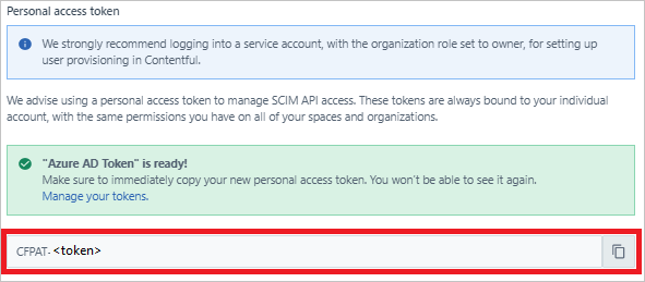 Screenshot del pannello Token di Accesso Personale, con C F P A T e il nome segnaposto del token evidenziati.