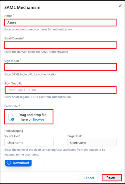 Screenshot che mostra come modificare la configurazione SAML in Gainsight.