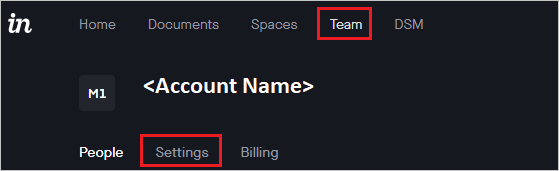 Screenshot mostra la scheda Team con l'opzione Impostazioni selezionata.