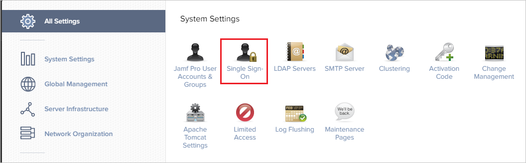 Selezionare Single Sign-On in Jamf Pro
