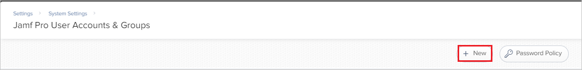 Pagina delle impostazioni di sistema di Jamf Pro User Accounts & Groups