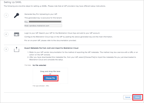 Configura pulsante metadati amministratore singolo Sign-On
