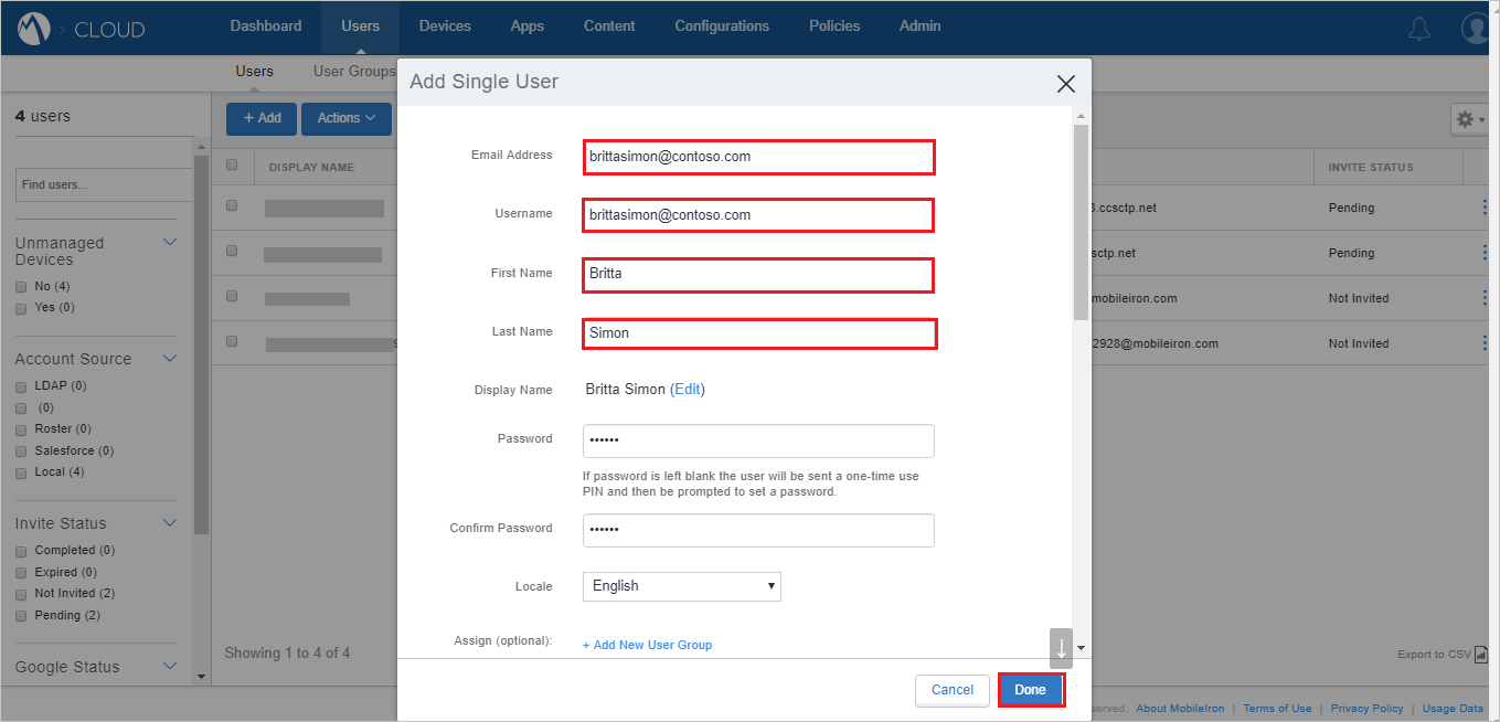 Configura pulsante aggiungi utente singolo Sign-On