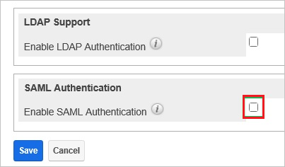 Screenshot shows the option to select SAML Authentication.