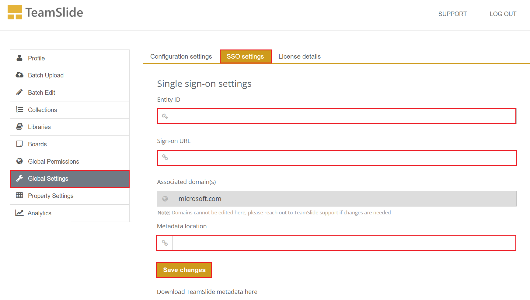 Screenshot che mostra le impostazioni di configurazione.