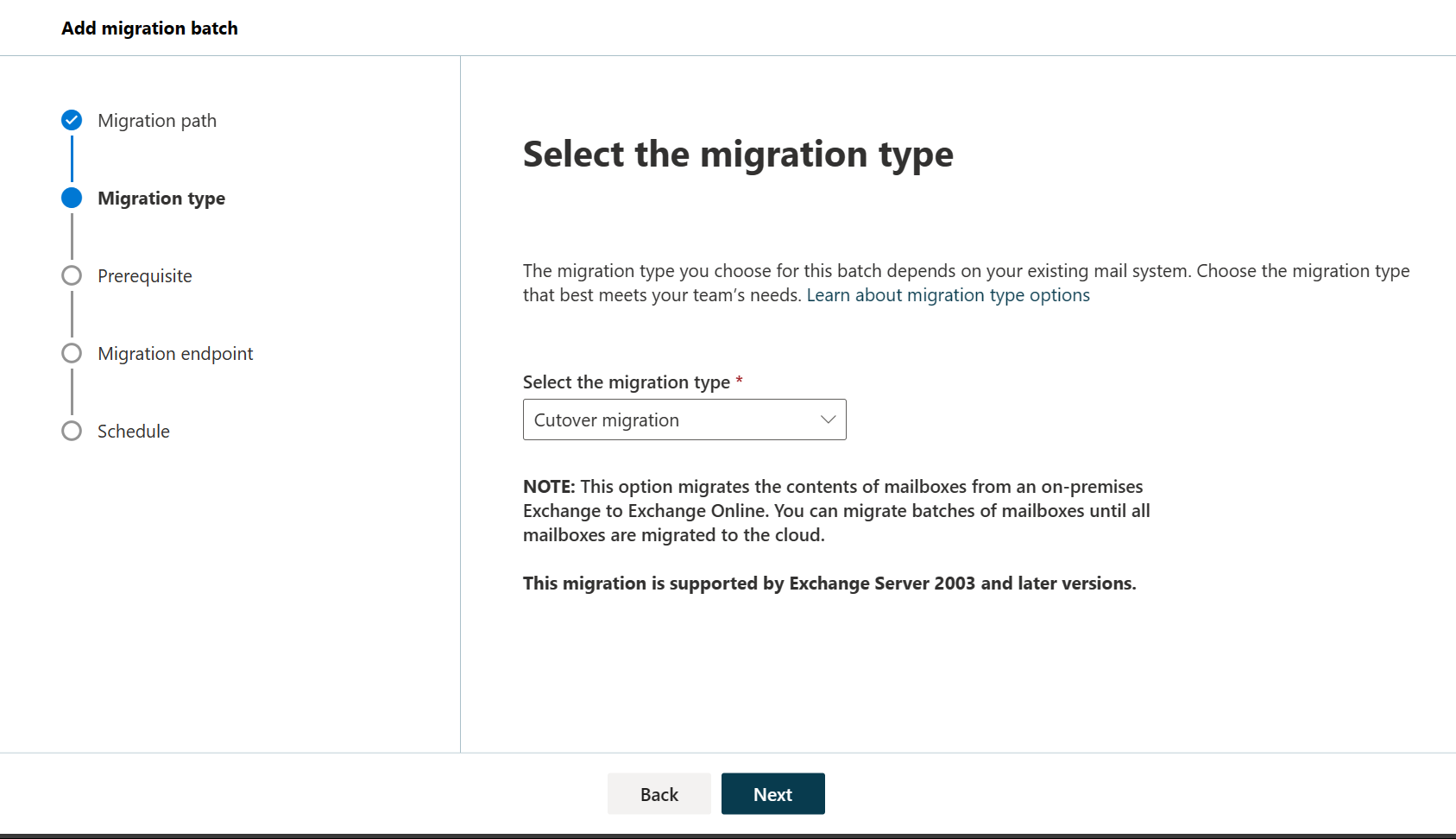 selezionare il tipo di migrazione