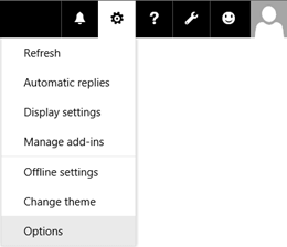 Posizione del menu Opzioni in Outlook sul web.