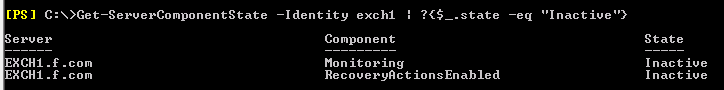Screenshot dei componenti Monitoring e RecoveryActionsEnabled.