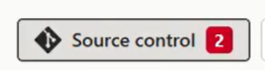 Screenshot dell'icona del controllo del codice sorgente con il numero 2 che indica che sono presenti due modifiche da eseguire per il commit.