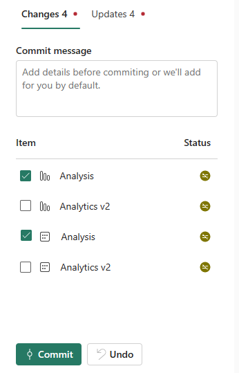 Screenshot della finestra del controllo del codice sorgente con due modifiche selezionate per annullare.