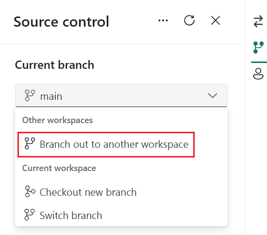 Screenshot dell'opzione di ramificazione per il controllo del codice sorgente.