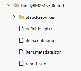 Screenshot dell'albero della directory che mostra i file nella directory del report.