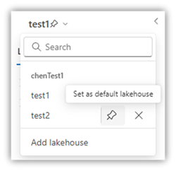 Screenshot che mostra dove aggiungere una lakehouse predefinita.