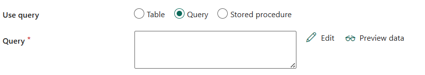 Screenshot che mostra le impostazioni della query.