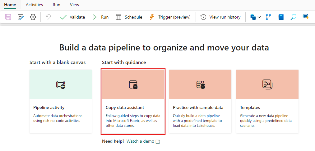 Screenshot che mostra le due posizioni in cui è possibile accedere all'Assistente copia.