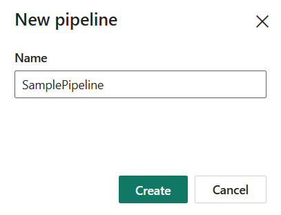 Screenshot che mostra il nome della creazione di una nuova pipeline.