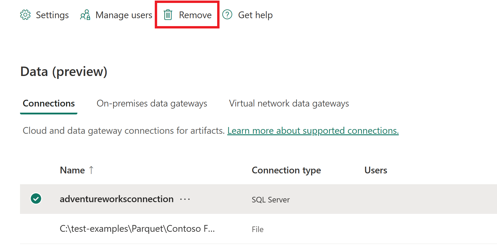 Screenshot of where to select Remove.