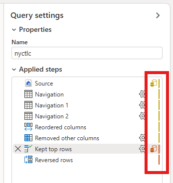 Screenshot che evidenzia gli indicatori di piegatura nel riquadro Passaggi applicati.