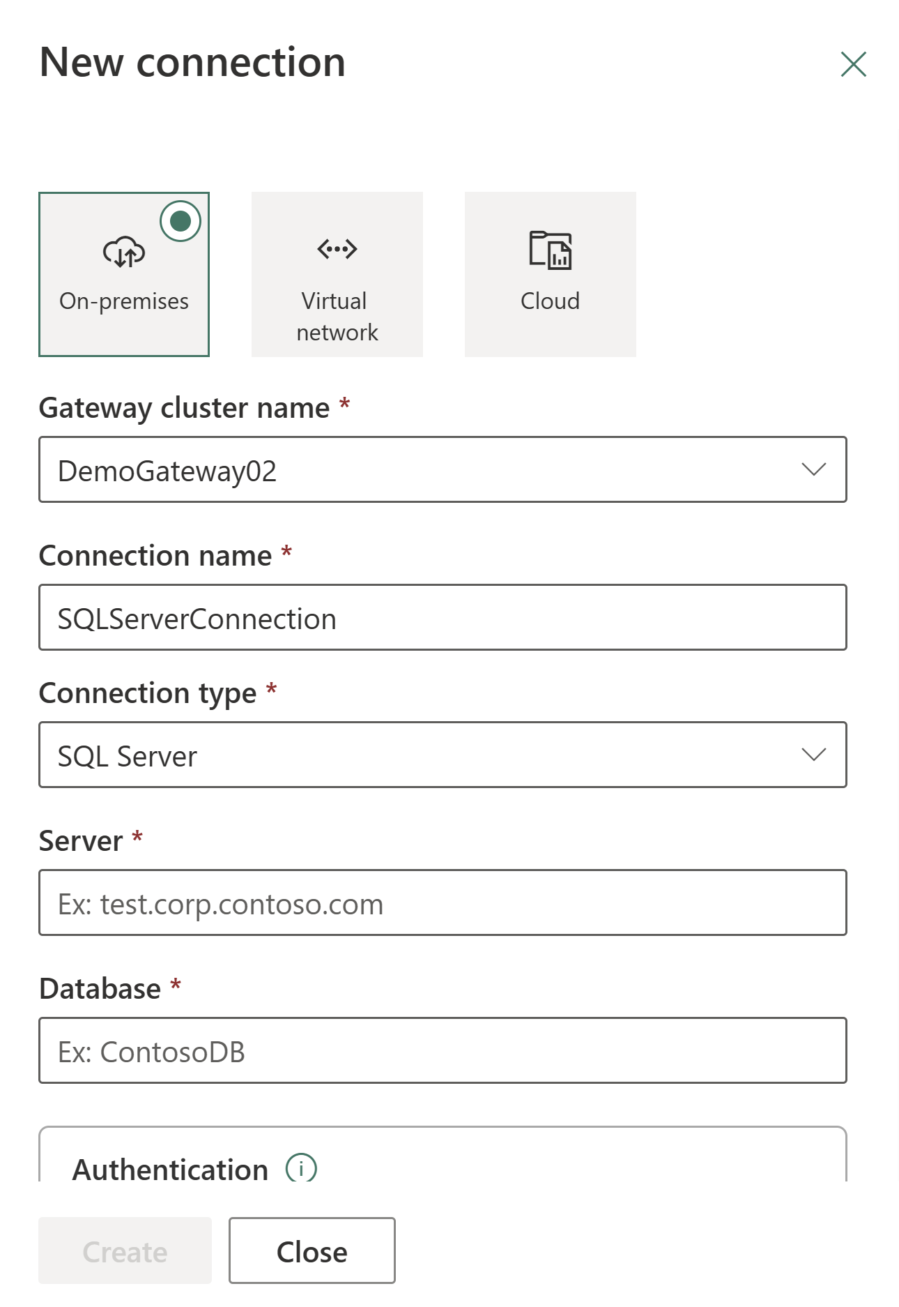 Screenshot che mostra la finestra di dialogo Nuova connessione con l'opzione Locale selezionata.