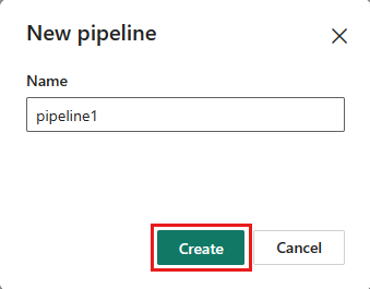 Screenshot che mostra la nuova richiesta di creazione della pipeline con un nome della pipeline di esempio.