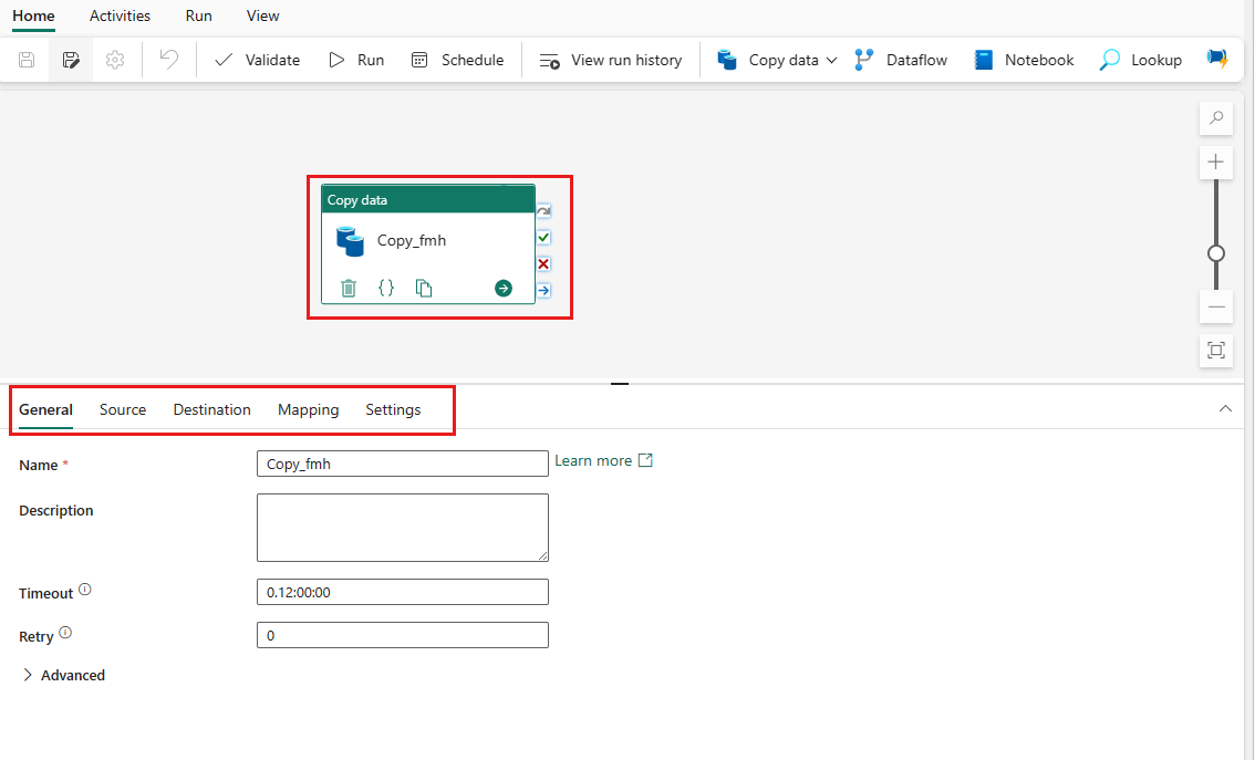 Screenshot che mostra il attività Copy completato nella pipeline canvas.
