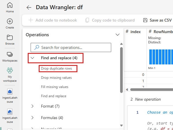 Screenshot che mostra l'eliminazione di righe duplicate in Trova e sostituisci.